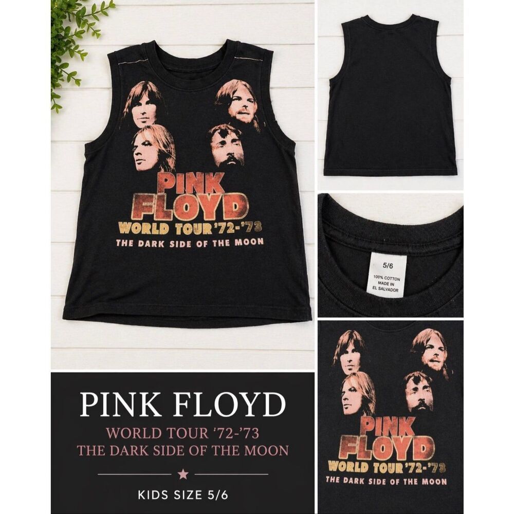 Pink Floyd World Tour 72 73 Dark Side Of The Moon Black T Shirt Kids Size 5/6